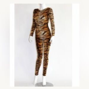 Tiger Print Long Sleeve Jumpsuit